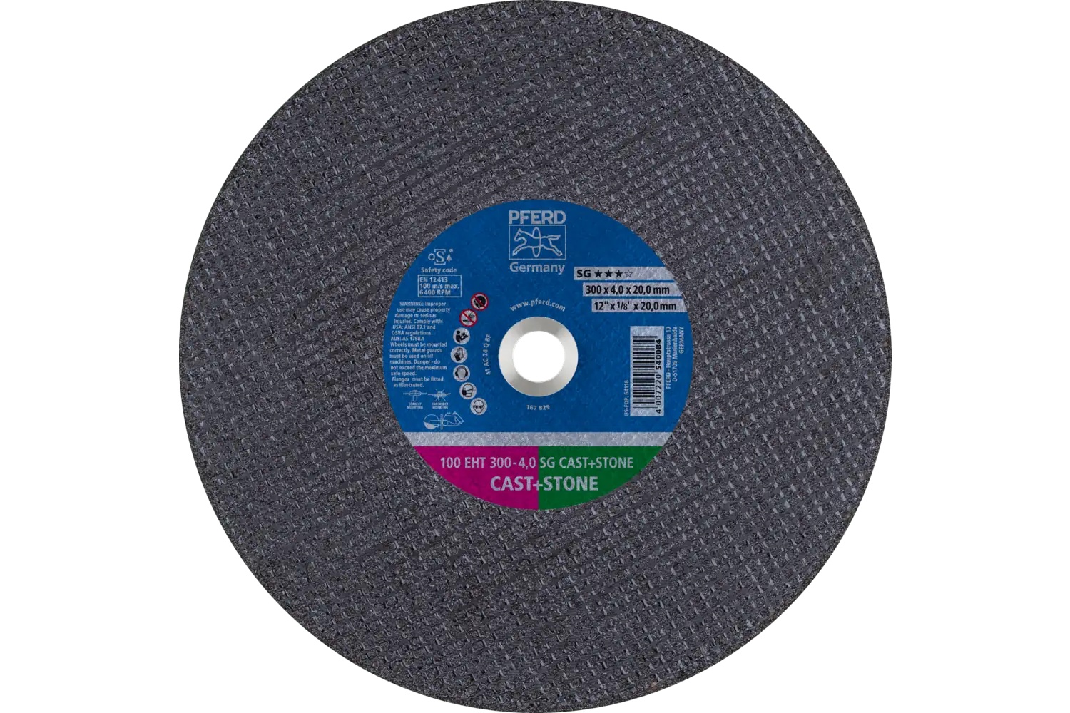 Picture of Pferd Portable Cut-Off Wheel, 12" X 1/8 X 20mm, Sg Cast+Stone, T1, Aluminum Oxide